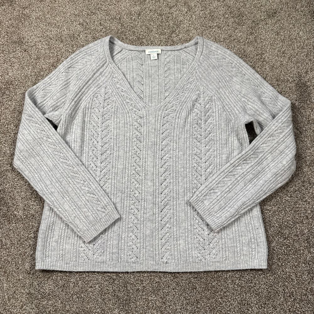 Sundance Sweater Size Large Cashmere Gray Lightweight Soft Minimalist Wool Blend